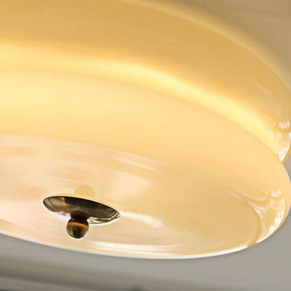 Handcrafted Glass Flush Mount Ceiling Light 16 in White Gold Finish for Dining Room Bedroom Kitchen Overhead Lighting Fixture Vintage Style