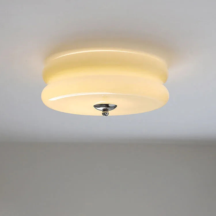 Handcrafted Glass Flush Mount Ceiling Light 16 in White Gold Finish for Dining Room Bedroom Kitchen Overhead Lighting Fixture Vintage Style