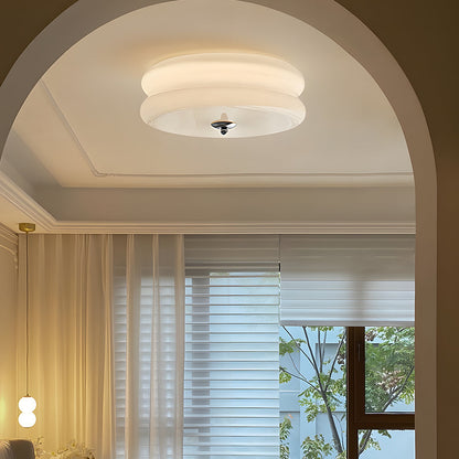 Handcrafted Glass Flush Mount Ceiling Light 16 in White Gold Finish for Dining Room Bedroom Kitchen Overhead Lighting Fixture Vintage Style