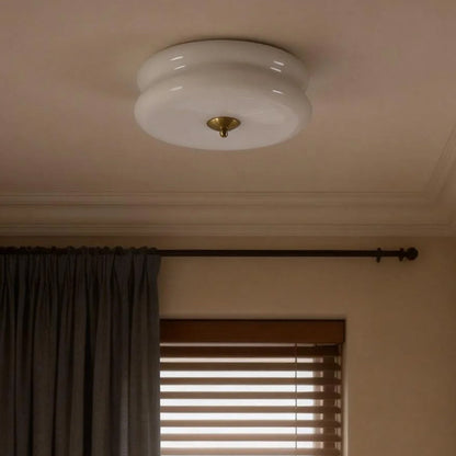 Handcrafted Glass Flush Mount Ceiling Light 16 in White Gold Finish for Dining Room Bedroom Kitchen Overhead Lighting Fixture Vintage Style