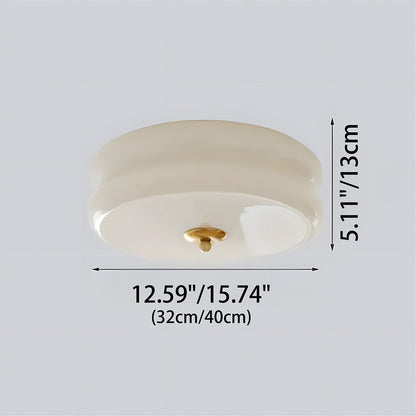 Handcrafted Glass Flush Mount Ceiling Light 16 in White Gold Finish for Dining Room Bedroom Kitchen Overhead Lighting Fixture Vintage Style