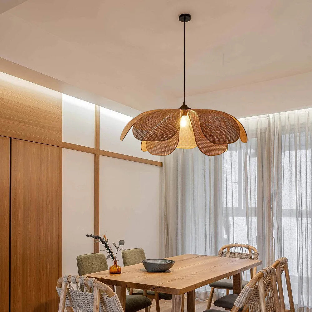 Handwoven Woven Wicker Hanging Fixture 20-Inch Natural Tone Adjustable Overhead Illumination for Kitchens Dining Spaces Islands Counter Tabl