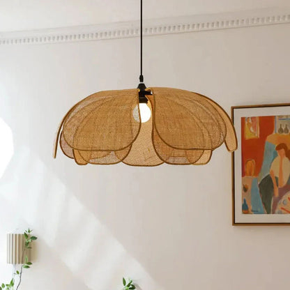 Handwoven Woven Wicker Hanging Fixture 20-Inch Natural Tone Adjustable Overhead Illumination for Kitchens Dining Spaces Islands Counter Tabl