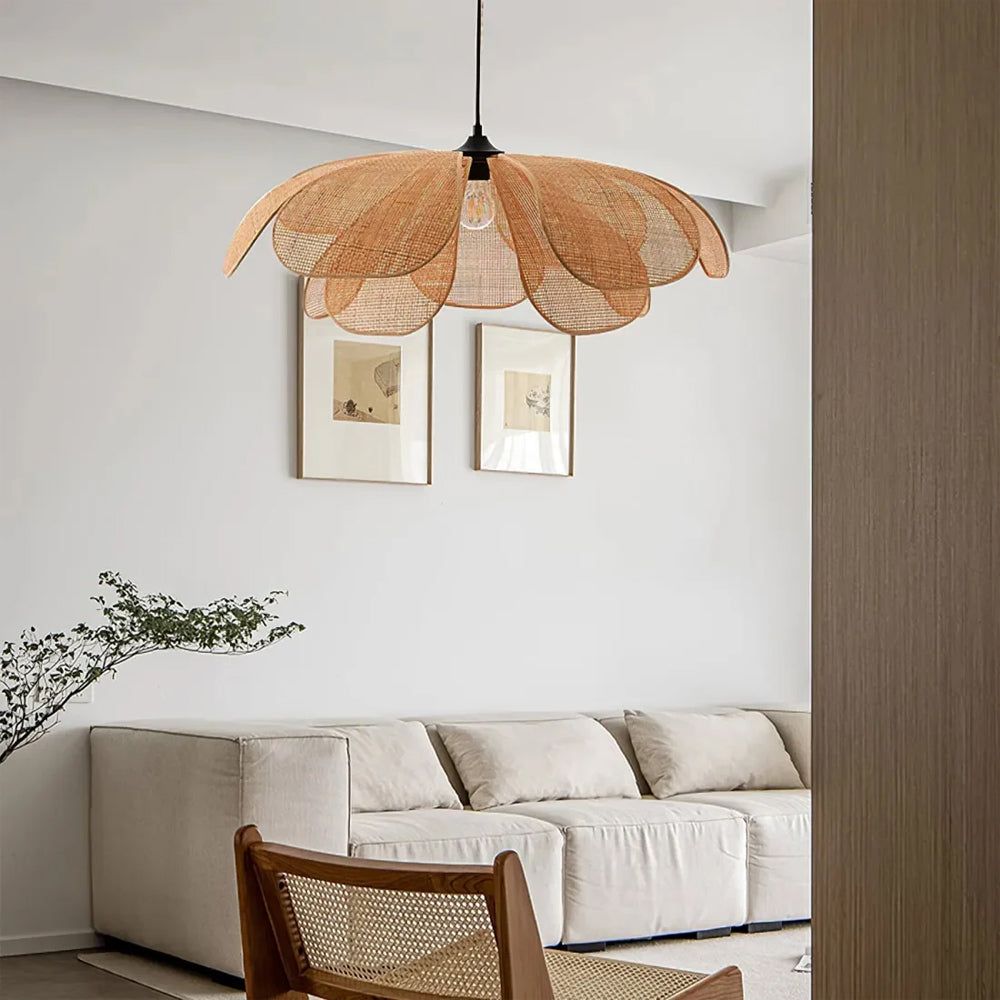 Handwoven Woven Wicker Hanging Fixture 20-Inch Natural Tone Adjustable Overhead Illumination for Kitchens Dining Spaces Islands Counter Tabl