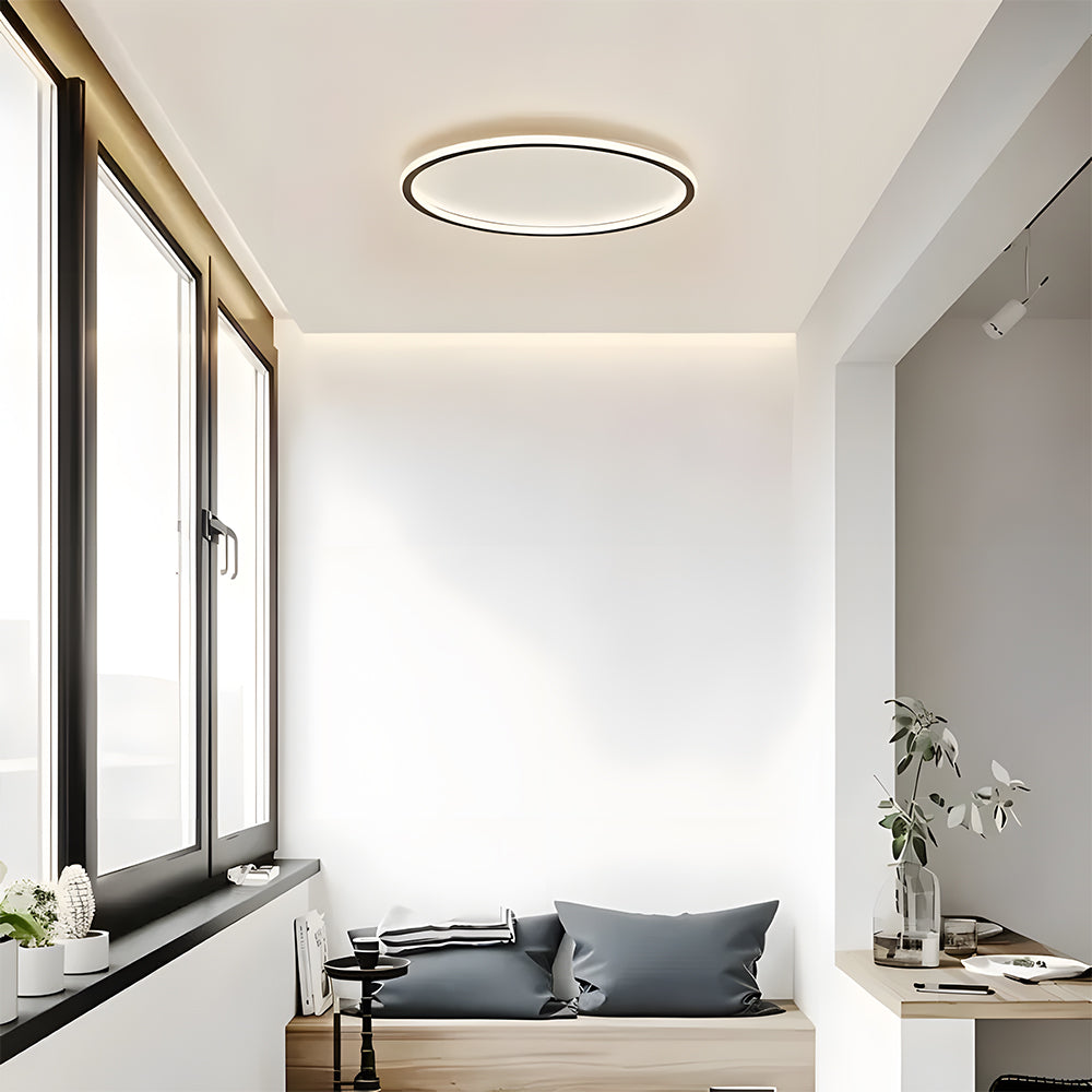 Flush Mount LED Ceiling Light Fixture 12 in Aluminum Round Ultra-Slim 2 in Profile for Bedroom Office Dining Room Modern Energy-Efficient Ho