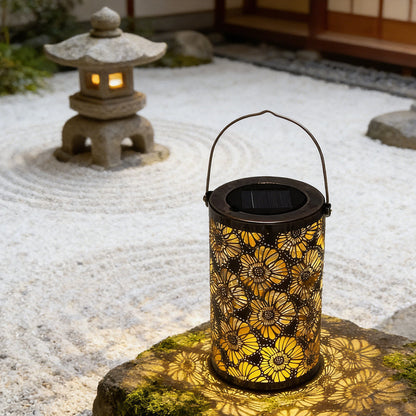 Decorative Metal Garden Lantern Solar LED Hanging Outdoor Light Waterproof Tree Pattern 4-8 Inches Round for Patio Pathway Pergola Tabletop