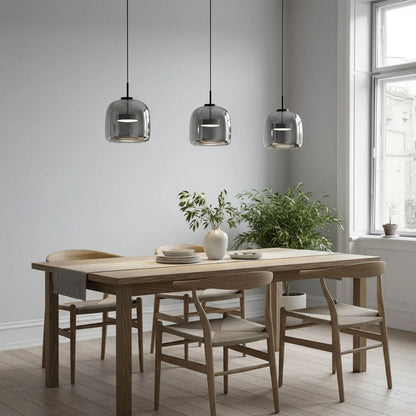 Glass Dome Hanging Light with Smoked Finish – Adjustable LED Fixture for Kitchen Island, Dining Room & Modern Ceiling