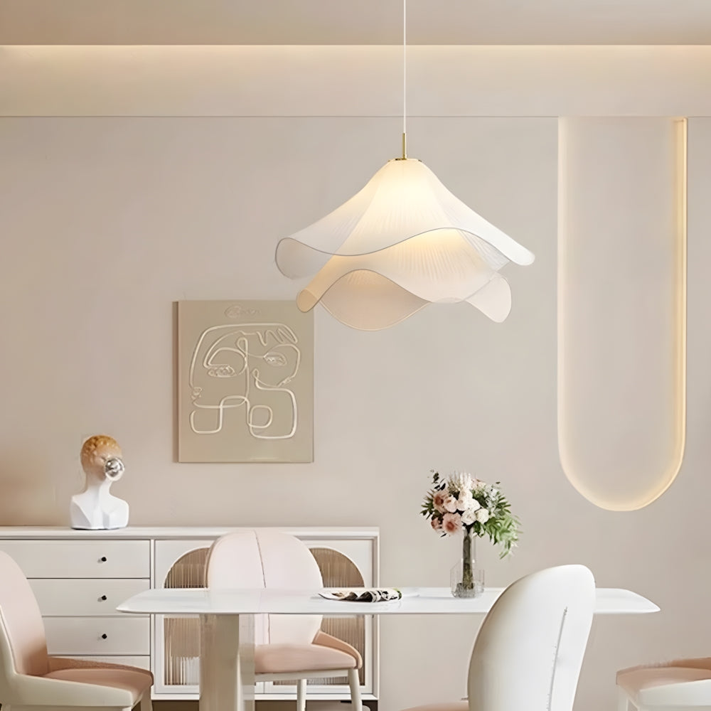 Layered Flower Ceiling Fixture White Fabric Metal Frame E27 Socket 24 in Diameter for Bedroom Living Room Dining Table Overhead Lighting Scu