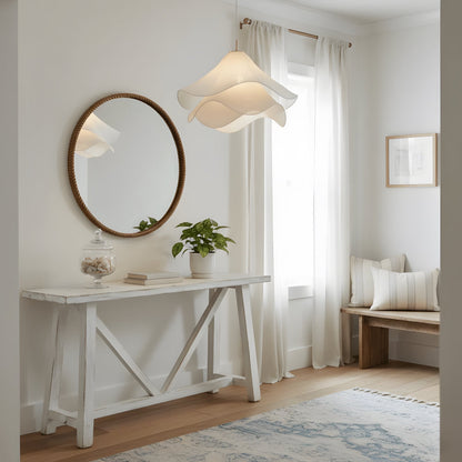 Layered Fabric Drop Light with Floral Silhouette E27 Socket for Dining Areas Bedrooms Living Spaces Soft Diffused Illumination Sculptural Ce