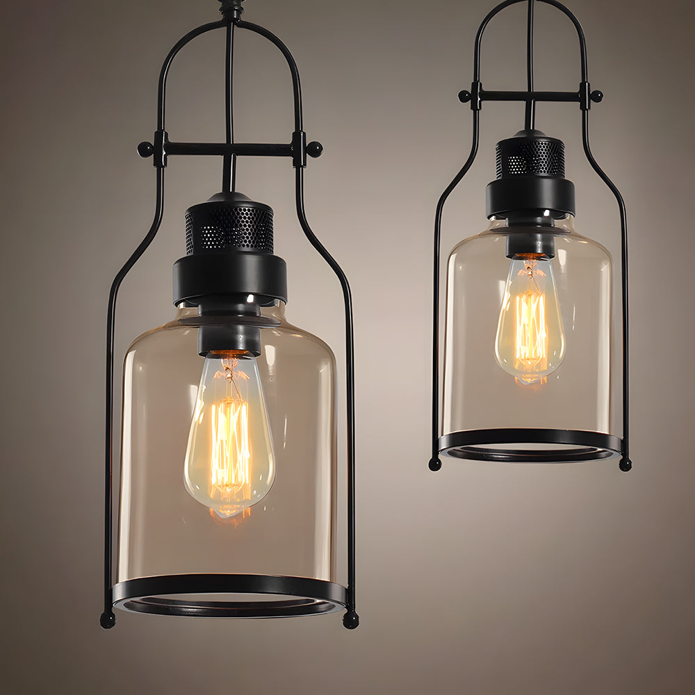 Hanging Ceiling Fixture Metal & Glass 8 in Wide 18 in Drop Industrial Style for Entryway Kitchen Island Dining Area