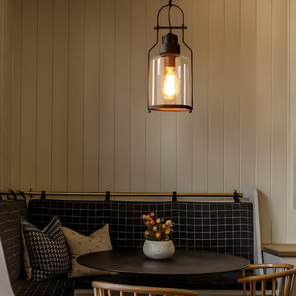 Hanging Ceiling Fixture Metal & Glass 8 in Wide 18 in Drop Industrial Style for Entryway Kitchen Island Dining Area