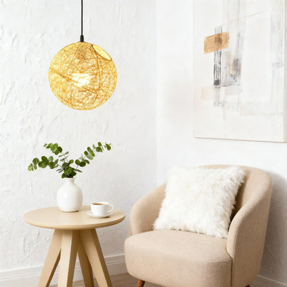 Woven Sphere Ceiling Light for Dining Rooms & Living Spaces – Handcrafted Natural Fiber Hanging Fixture with Warm Filtered Glow