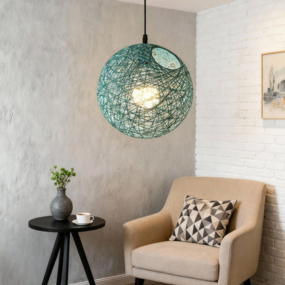 Woven Sphere Ceiling Light for Dining Rooms & Living Spaces – Handcrafted Natural Fiber Hanging Fixture with Warm Filtered Glow