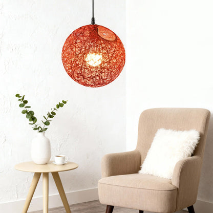 Woven Sphere Ceiling Light for Dining Rooms & Living Spaces – Handcrafted Natural Fiber Hanging Fixture with Warm Filtered Glow