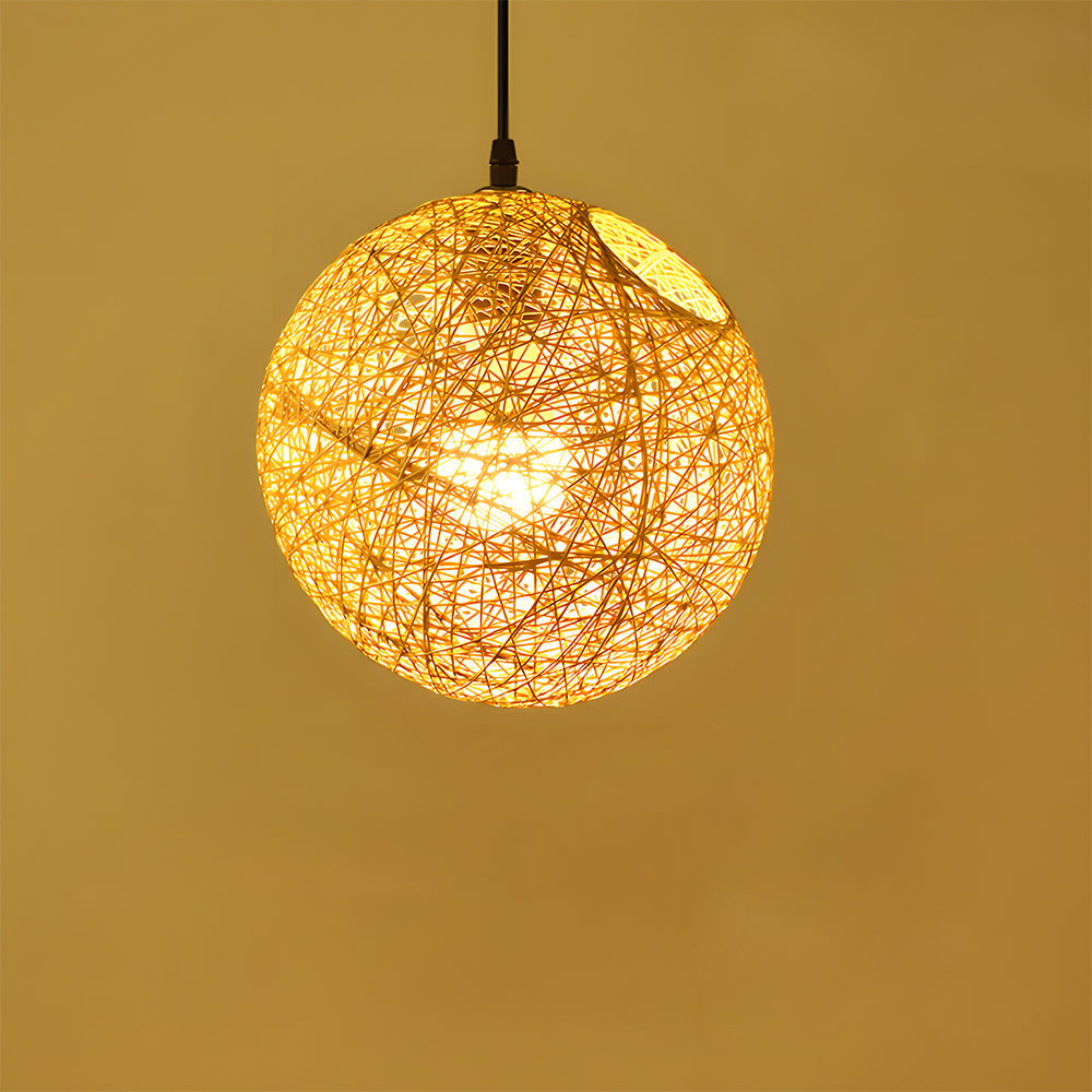 Woven Sphere Ceiling Light for Dining Rooms & Living Spaces – Handcrafted Natural Fiber Hanging Fixture with Warm Filtered Glow