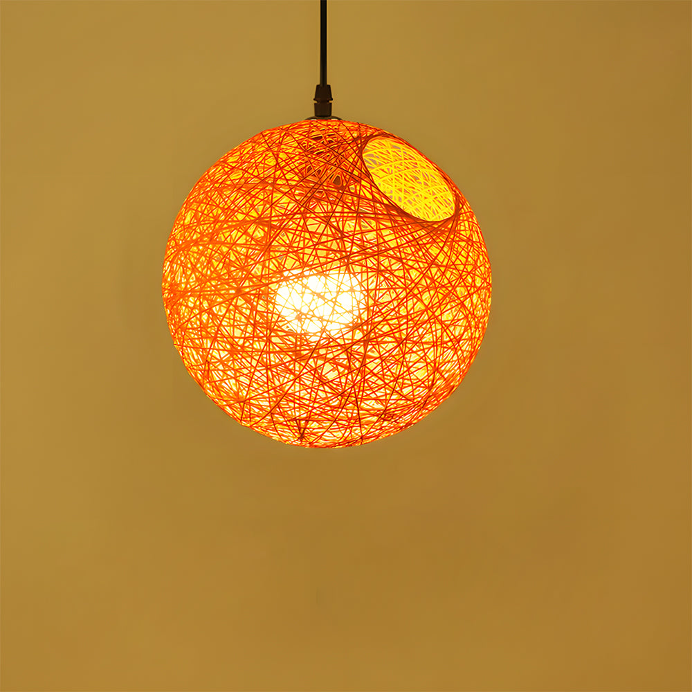 Woven Sphere Ceiling Light for Dining Rooms & Living Spaces – Handcrafted Natural Fiber Hanging Fixture with Warm Filtered Glow
