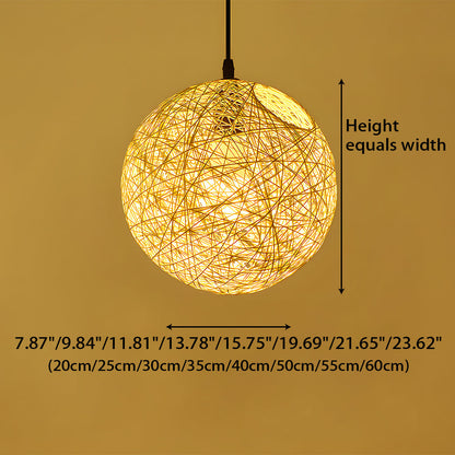 Woven Sphere Ceiling Light for Dining Rooms & Living Spaces – Handcrafted Natural Fiber Hanging Fixture with Warm Filtered Glow