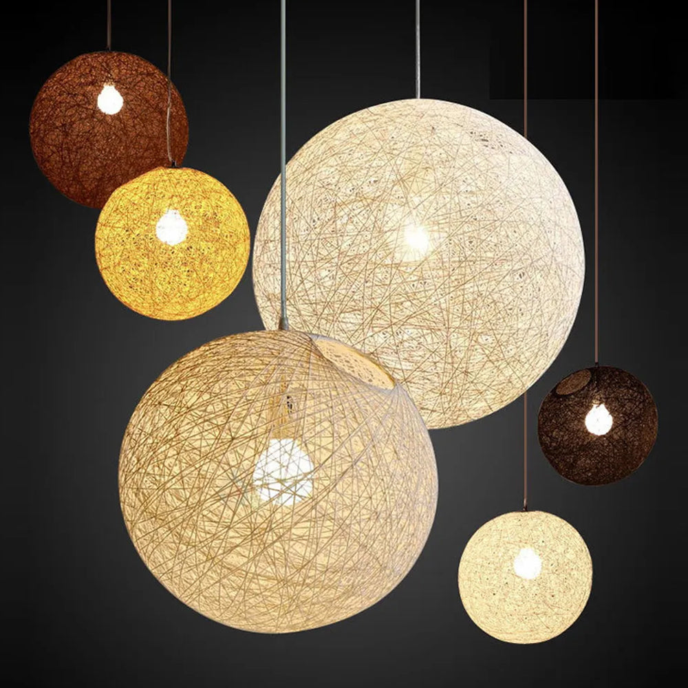 Woven Sphere Ceiling Light for Dining Rooms & Living Spaces – Handcrafted Natural Fiber Hanging Fixture with Warm Filtered Glow