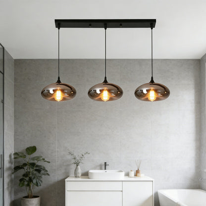 Glass Shade Hanging Fixture Adjustable Height for Kitchen Island, Dining Table & Entryway - Black Metal Frame Ceiling Lamp with Ambient Glow