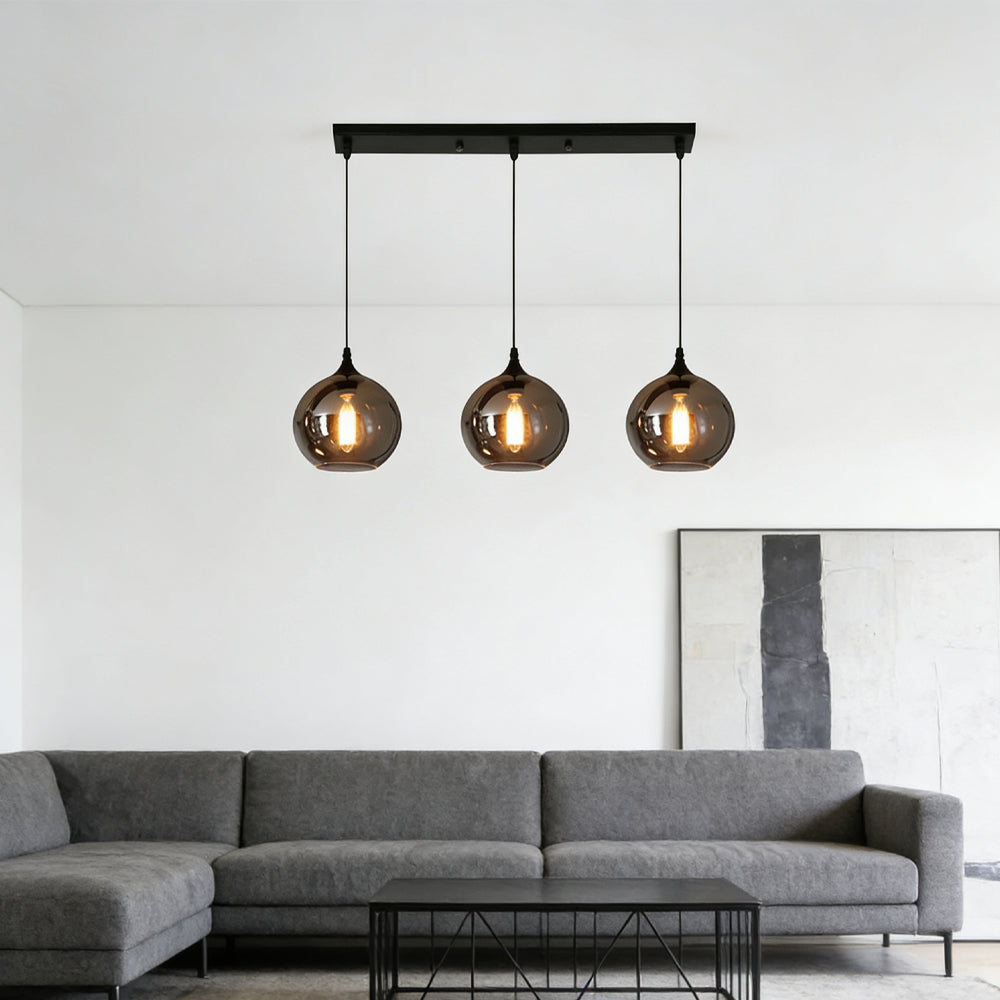 Glass Shade Hanging Fixture Adjustable Height for Kitchen Island, Dining Table & Entryway - Black Metal Frame Ceiling Lamp with Ambient Glow