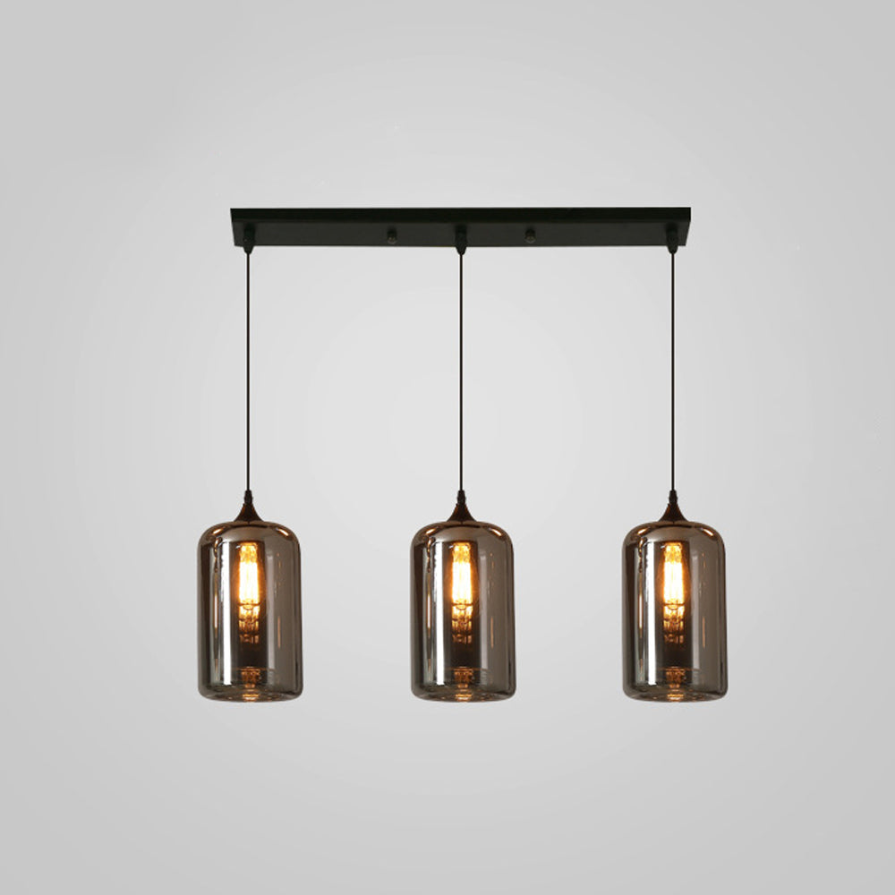 Glass Shade Hanging Fixture Adjustable Height for Kitchen Island, Dining Table & Entryway - Black Metal Frame Ceiling Lamp with Ambient Glow