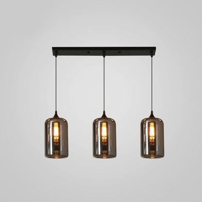 Glass Shade Hanging Fixture Adjustable Height for Kitchen Island, Dining Table & Entryway - Black Metal Frame Ceiling Lamp with Ambient Glow