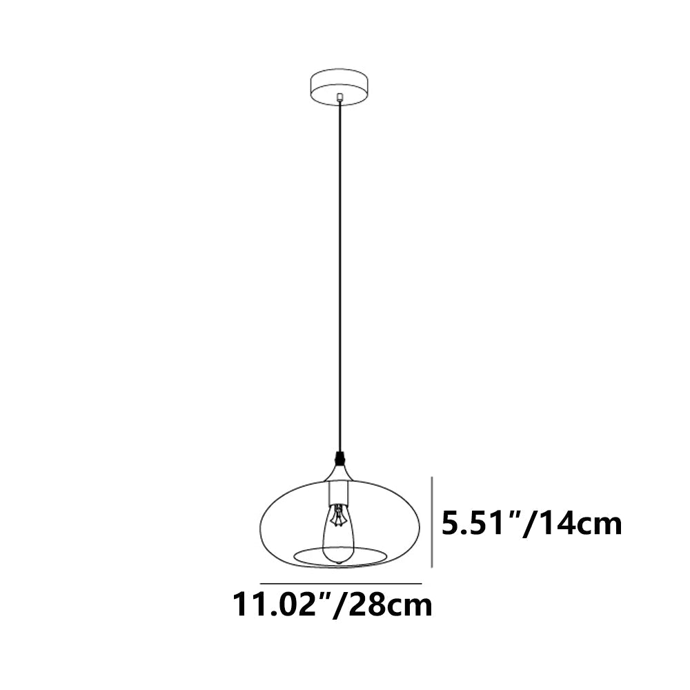 Glass Shade Hanging Fixture Adjustable Height for Kitchen Island, Dining Table & Entryway - Black Metal Frame Ceiling Lamp with Ambient Glow