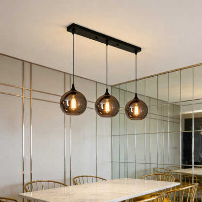 Glass Shade Hanging Fixture Adjustable Height for Kitchen Island, Dining Table & Entryway - Black Metal Frame Ceiling Lamp with Ambient Glow