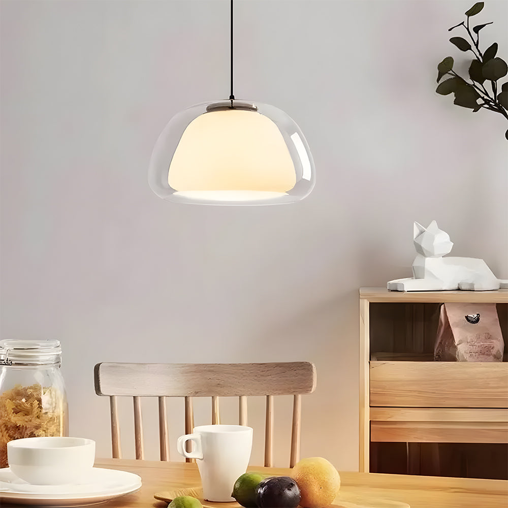 Textured Glass Pendant Light Fixture for Dining Room & Kitchen | E27 Socket | Rippled Dome Shade | Two Size Options | Warm Ambient Glow for