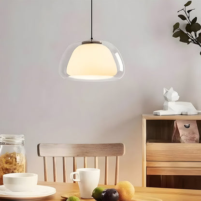 Textured Glass Pendant Light Fixture for Dining Room & Kitchen | E27 Socket | Rippled Dome Shade | Two Size Options | Warm Ambient Glow for