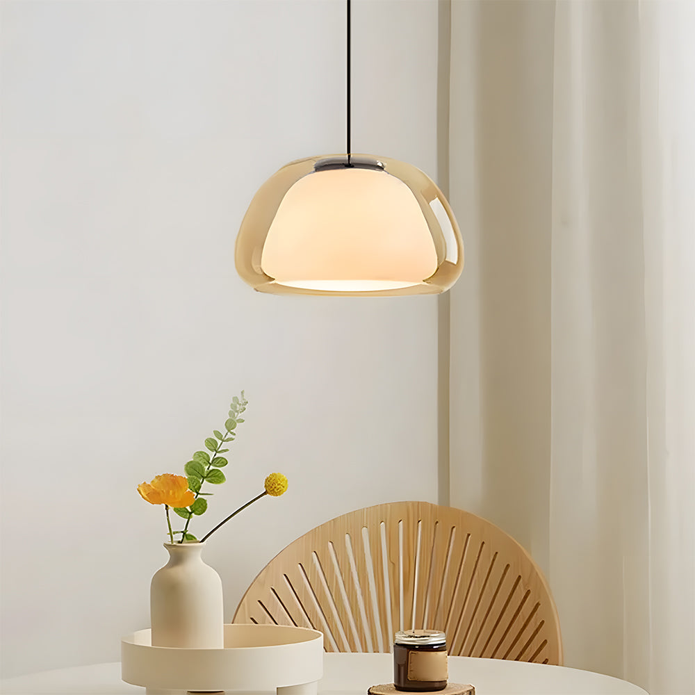 Textured Glass Pendant Light Fixture for Dining Room & Kitchen | E27 Socket | Rippled Dome Shade | Two Size Options | Warm Ambient Glow for