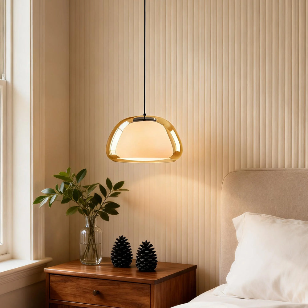 Textured Glass Pendant Light Fixture for Dining Room & Kitchen | E27 Socket | Rippled Dome Shade | Two Size Options | Warm Ambient Glow for
