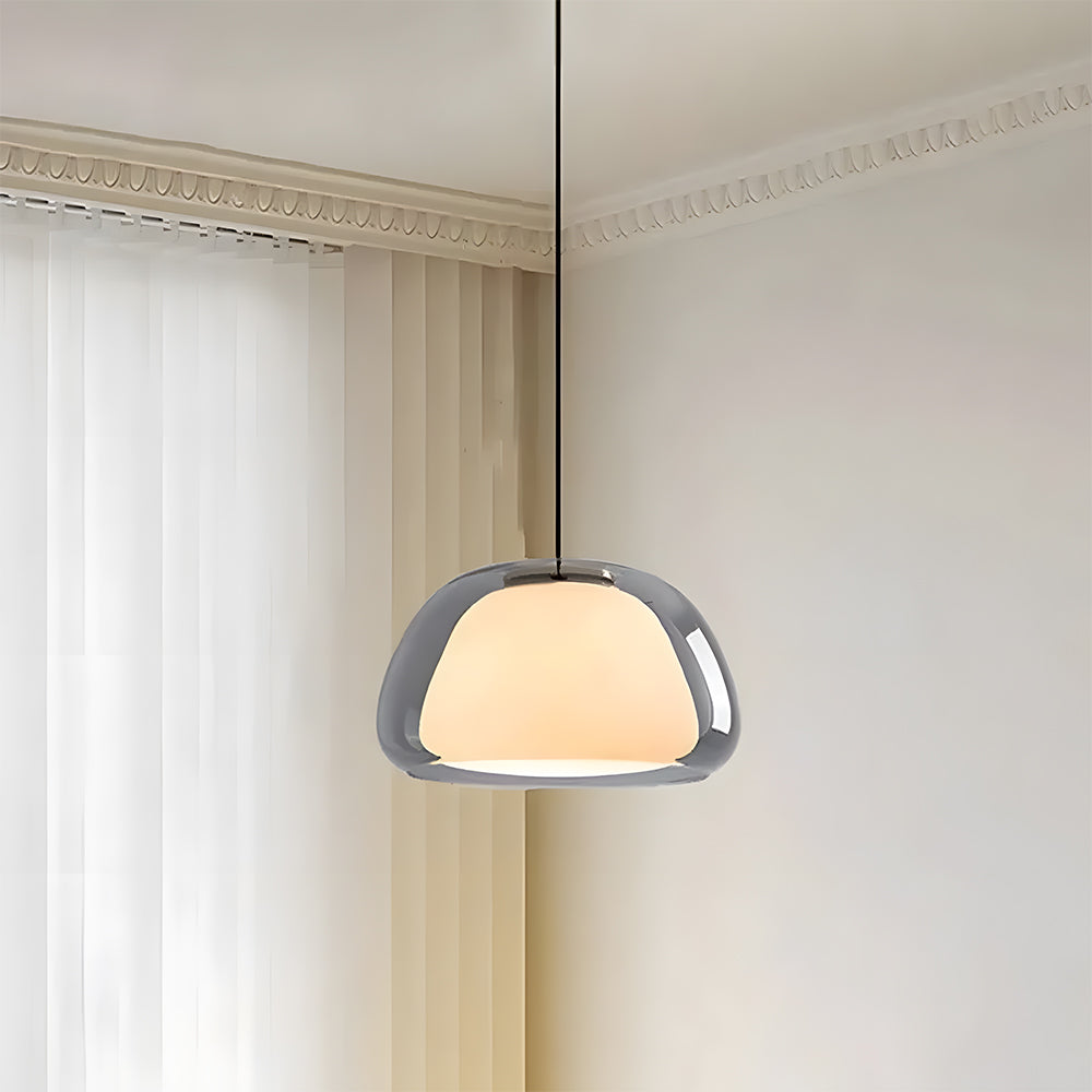 Textured Glass Pendant Light Fixture for Dining Room & Kitchen | E27 Socket | Rippled Dome Shade | Two Size Options | Warm Ambient Glow for