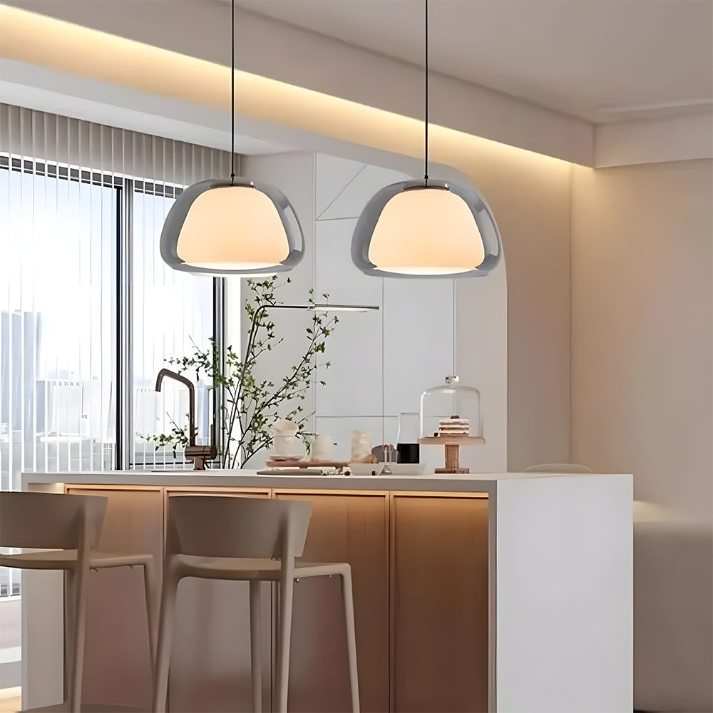 Textured Glass Pendant Light Fixture for Dining Room & Kitchen | E27 Socket | Rippled Dome Shade | Two Size Options | Warm Ambient Glow for
