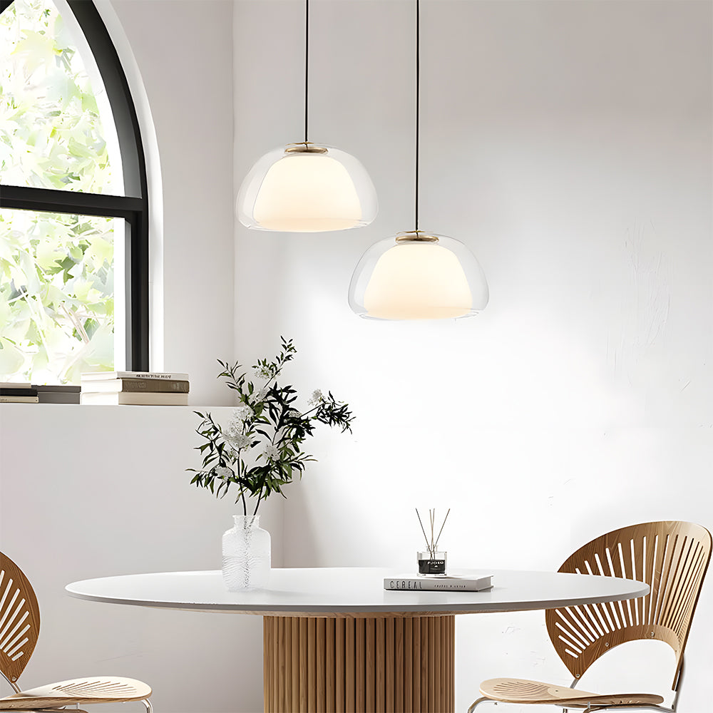 Textured Glass Pendant Light Fixture for Dining Room & Kitchen | E27 Socket | Rippled Dome Shade | Two Size Options | Warm Ambient Glow for