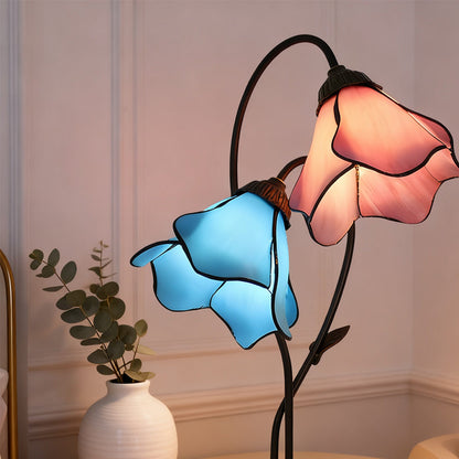 Dual-Shade Glass Flower Desk Lamp 22 in Tall with Resin Base for Bedside Reading Light Vintage Inspired Metal Accent Lighting for Home Offic