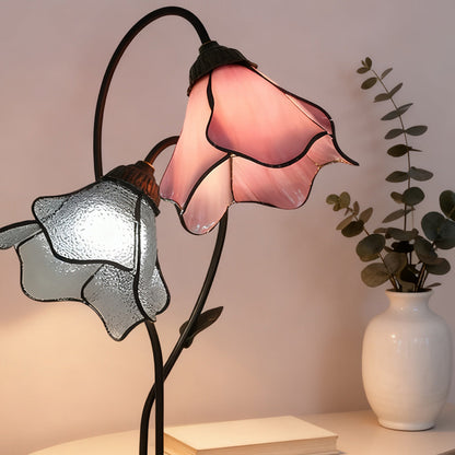 Dual-Shade Glass Flower Desk Lamp 22 in Tall with Resin Base for Bedside Reading Light Vintage Inspired Metal Accent Lighting for Home Offic