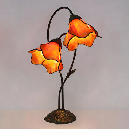 Dual-Shade Glass Flower Desk Lamp 22 in Tall with Resin Base for Bedside Reading Light Vintage Inspired Metal Accent Lighting for Home Offic