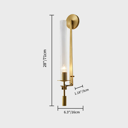 Metal Sconce with Ribbed Glass Shades for Bedroom & Dining Room | Candlelit Glow Effect 28 Inches Tall | E26 Socket Wall Mount Fixture for L