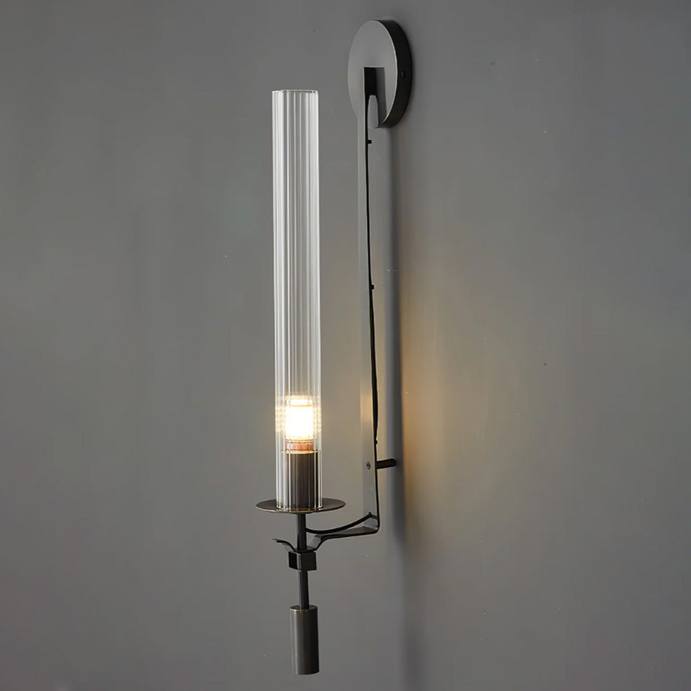 Metal Sconce with Ribbed Glass Shades for Bedroom & Dining Room | Candlelit Glow Effect 28 Inches Tall | E26 Socket Wall Mount Fixture for L