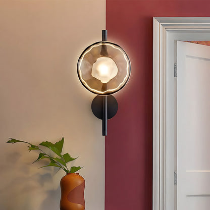 Glass Sconce Light Fixture for Bedroom & Hallway – Iron Frame LED Accent Lighting 8 Inch – Indoor Wall Mount Ambient Light