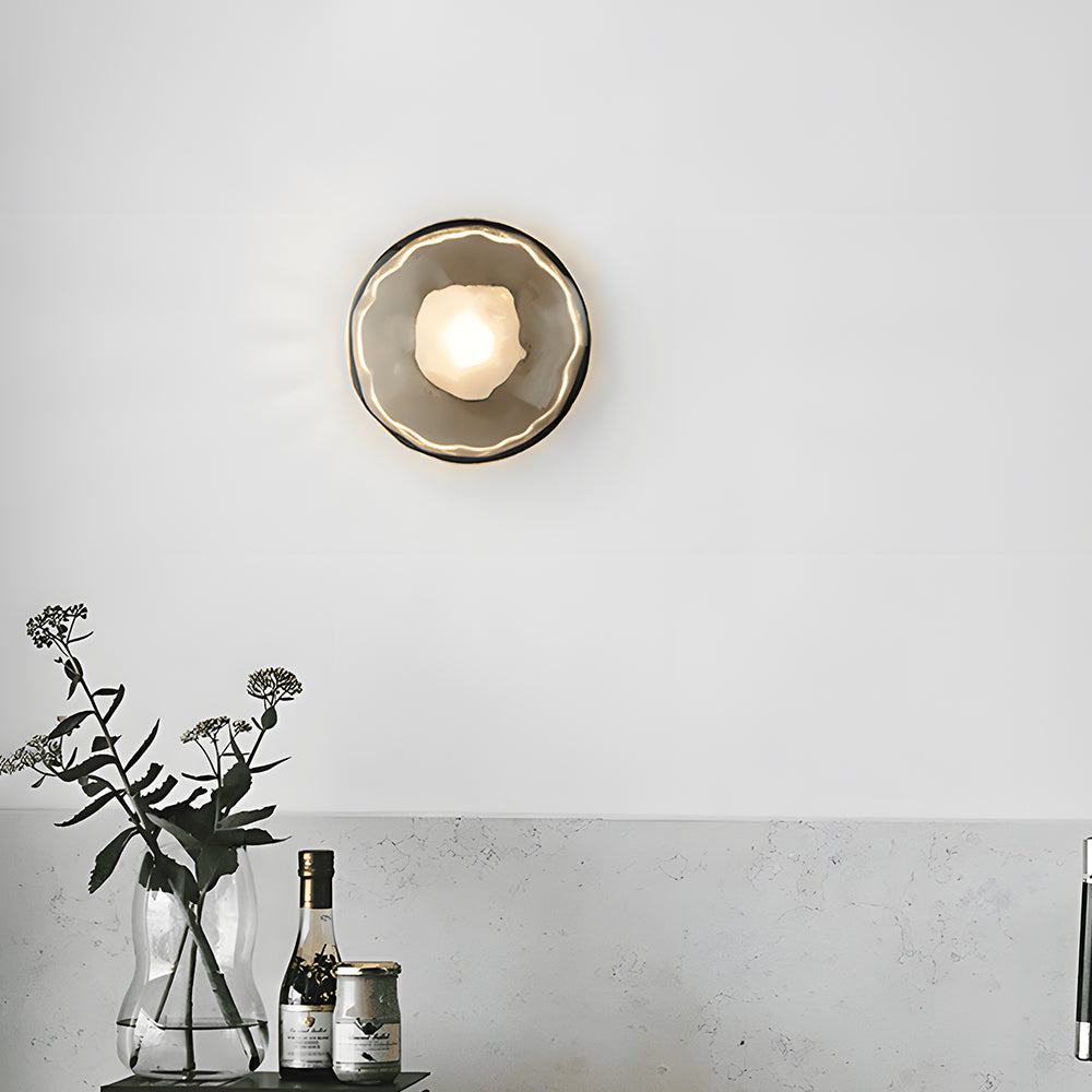 Glass Sconce Light Fixture for Bedroom & Hallway – Iron Frame LED Accent Lighting 8 Inch – Indoor Wall Mount Ambient Light