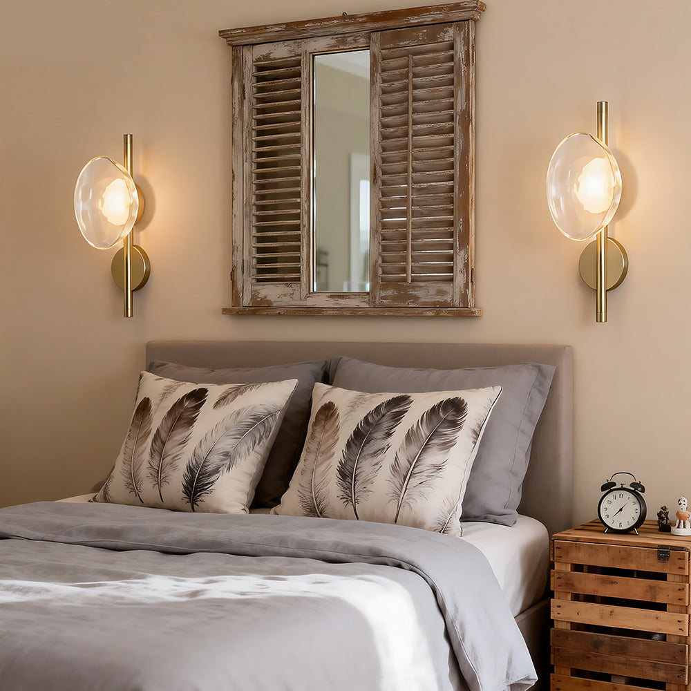 Glass Sconce Light Fixture for Bedroom & Hallway – Iron Frame LED Accent Lighting 8 Inch – Indoor Wall Mount Ambient Light