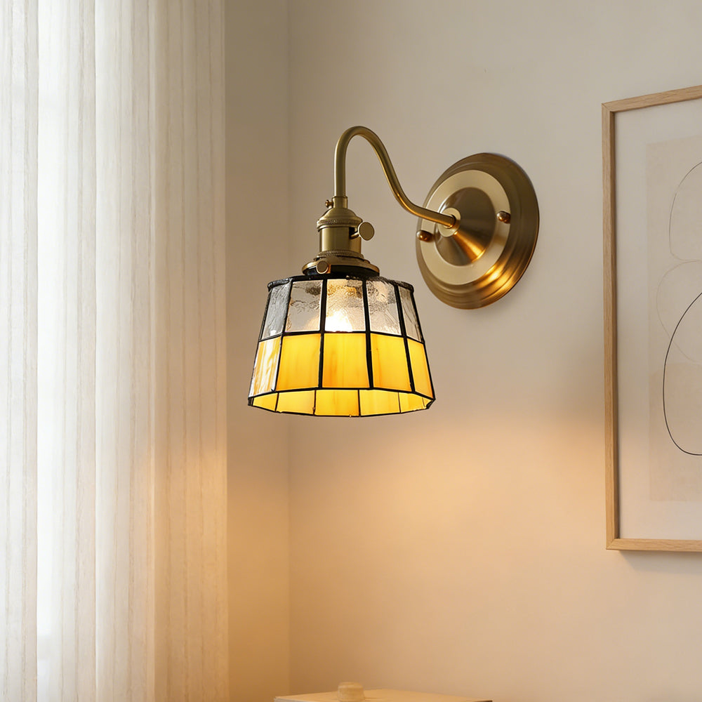 Stained Glass Sconce with Copper Frame E27 Socket Indoor Accent Fixture for Entryways Staircases Reading Nooks Vintage-Inspired Art Deco Lig