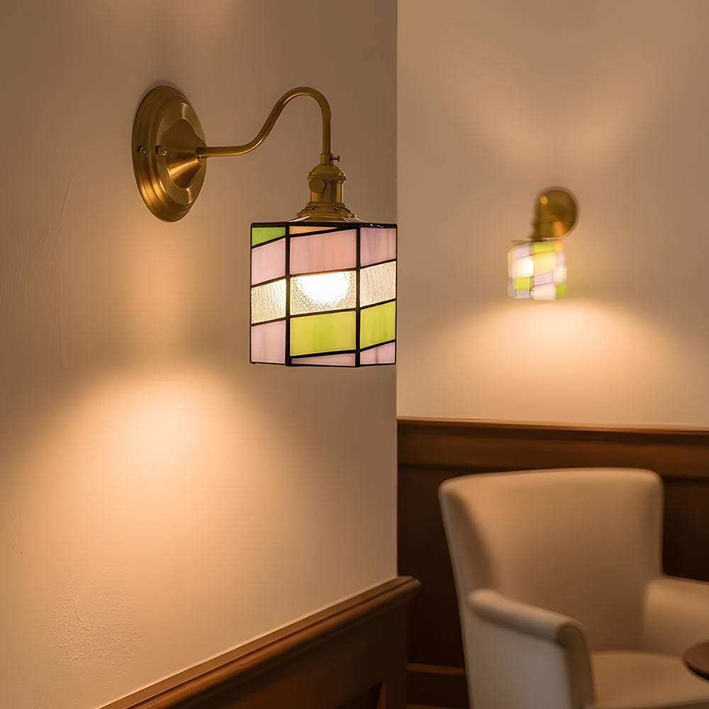Stained Glass Sconce with Copper Frame E27 Socket Indoor Accent Fixture for Entryways Staircases Reading Nooks Vintage-Inspired Art Deco Lig