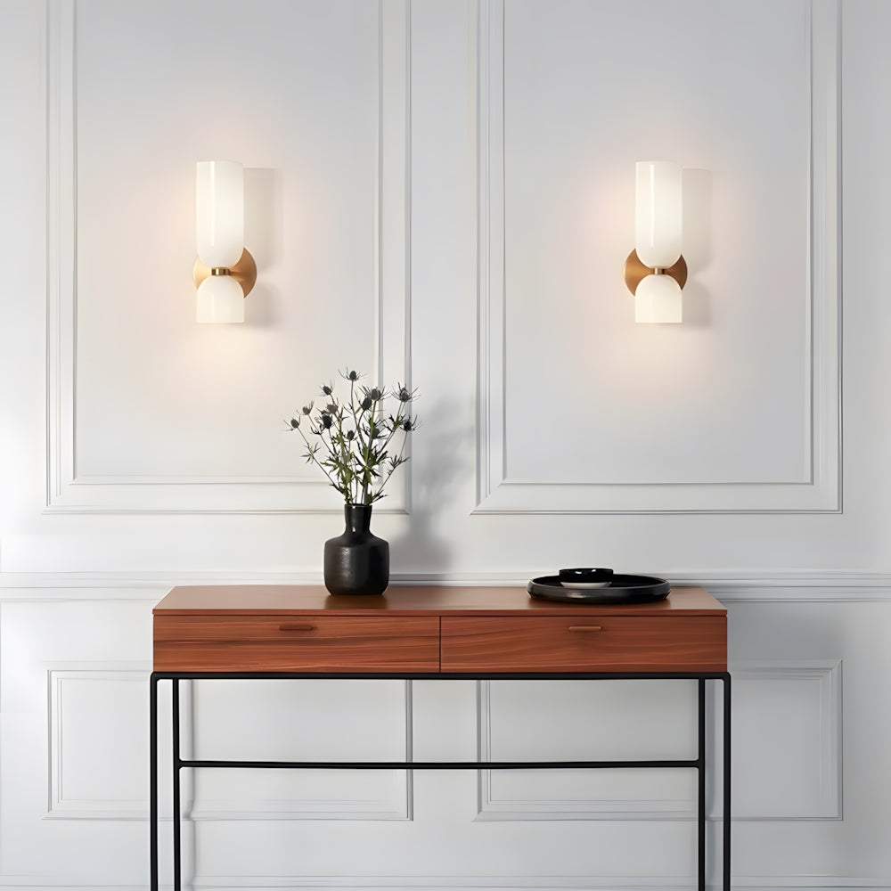 Dual-Arm Sconce with Clear Glass Shades 14 Inch Height Swivel Heads for Bedside Task Reading Hallway Entry Hardwired 110V E12 Socket Up to 4