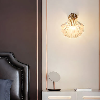 Shell Glass Sconce Gold 7.9 in Bedroom Hallway Bathroom LED Wall Light Fixture Coastal Decor Ambient Lighting Modern Luxury Metal Mount E14