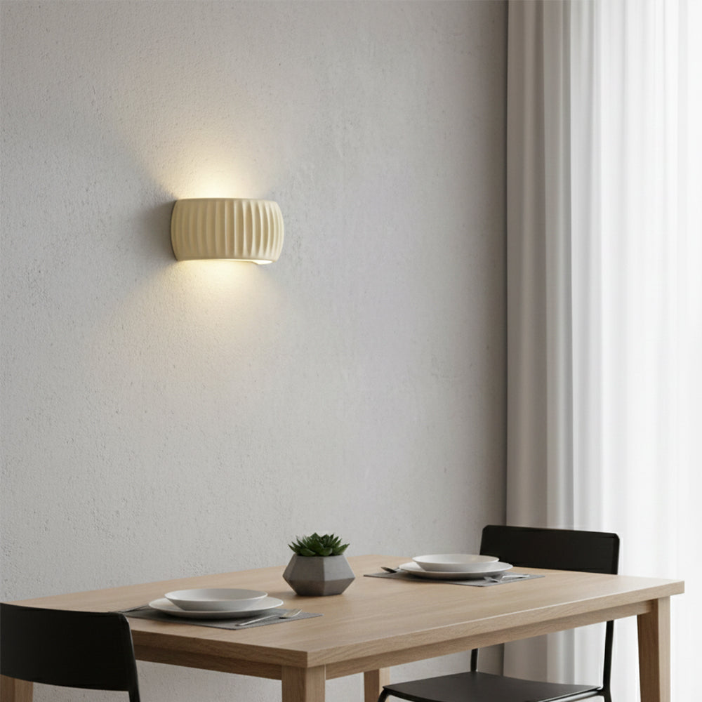 Sconce Light Fixture for Bedrooms and Hallways – 9.4 inch Resin Accent Fixture in Soft Cream – Wired Bulb Socket for Modern Interiors – Spac