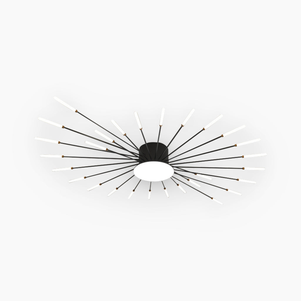 Semi-Flush Mount LED Light Fixture Aluminum 32 in Radial Design Black Gold for Living Room Bedroom Dining Room Contemporary Home Decor