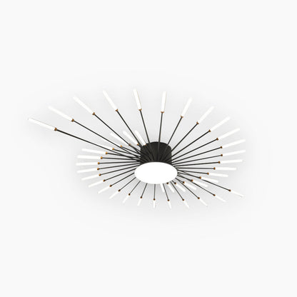Semi-Flush Mount LED Light Fixture Aluminum 32 in Radial Design Black Gold for Living Room Bedroom Dining Room Contemporary Home Decor